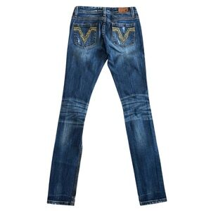 Vigoss embellished gold rhinestone Blue Jeans skinny size 1 low rise Miami 910